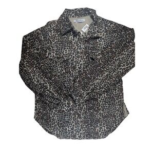 Spoon Jeans Button Down Shirt Womens Medium Brown Leopard Print Denim Shacket